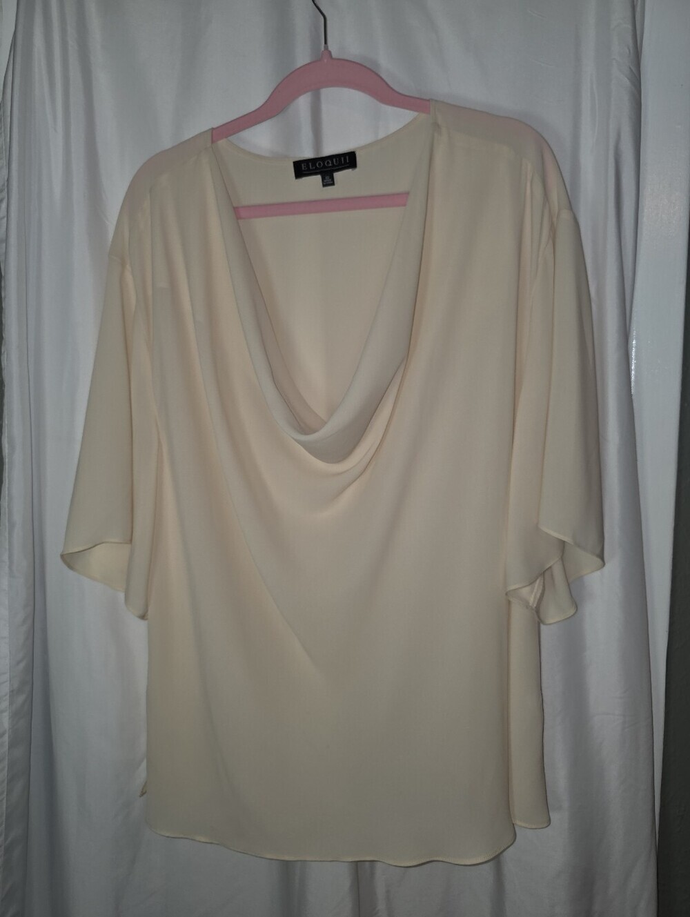 ELOQUII Cream Draped Cowl Neck Blouse Cape Sleeve Top** Smallsnag In Pic**
